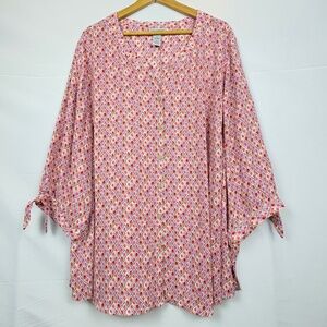 Coldwater  Creek Womens ¾ Sleeve Tunic  blouse Button Up 3X 26/28W Office Spring